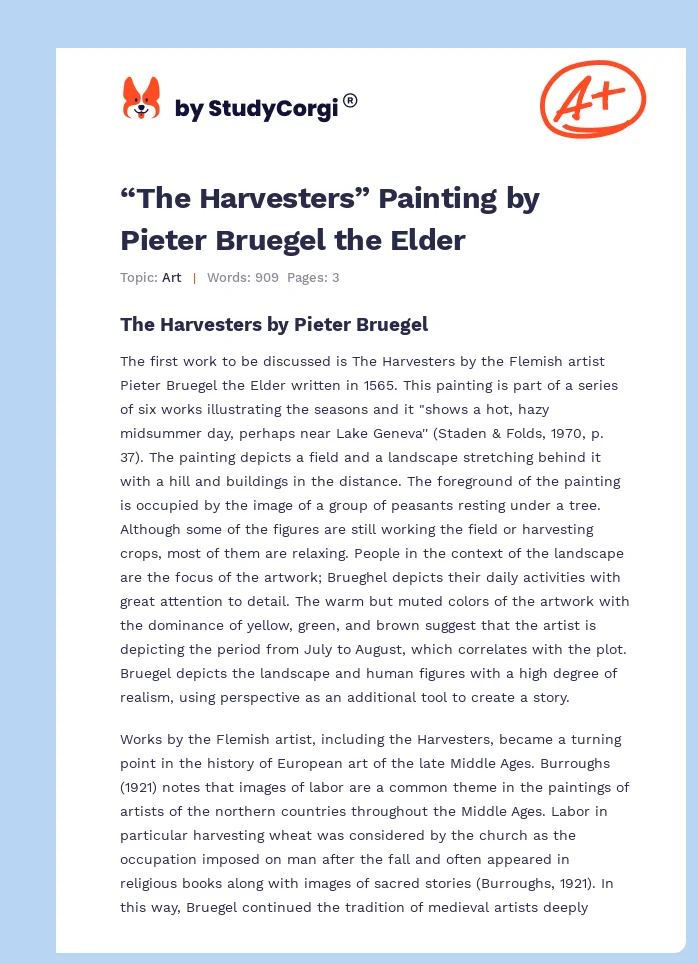 “The Harvesters” Painting by Pieter Bruegel the Elder. Page 1