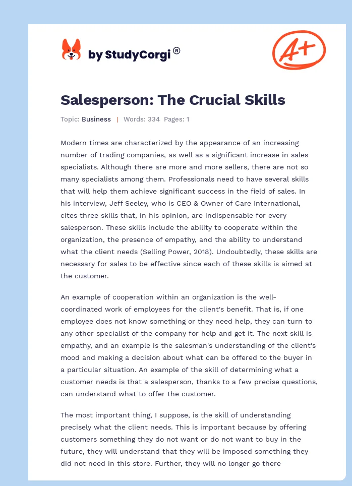 Salesperson: The Crucial Skills. Page 1