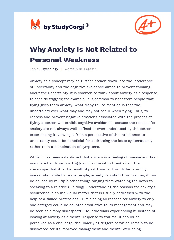 Why Anxiety Is Not Related to Personal Weakness. Page 1