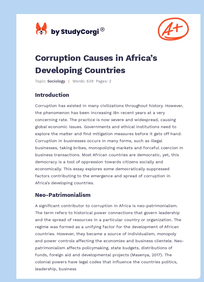 Corruption Causes in Africa’s Developing Countries. Page 1