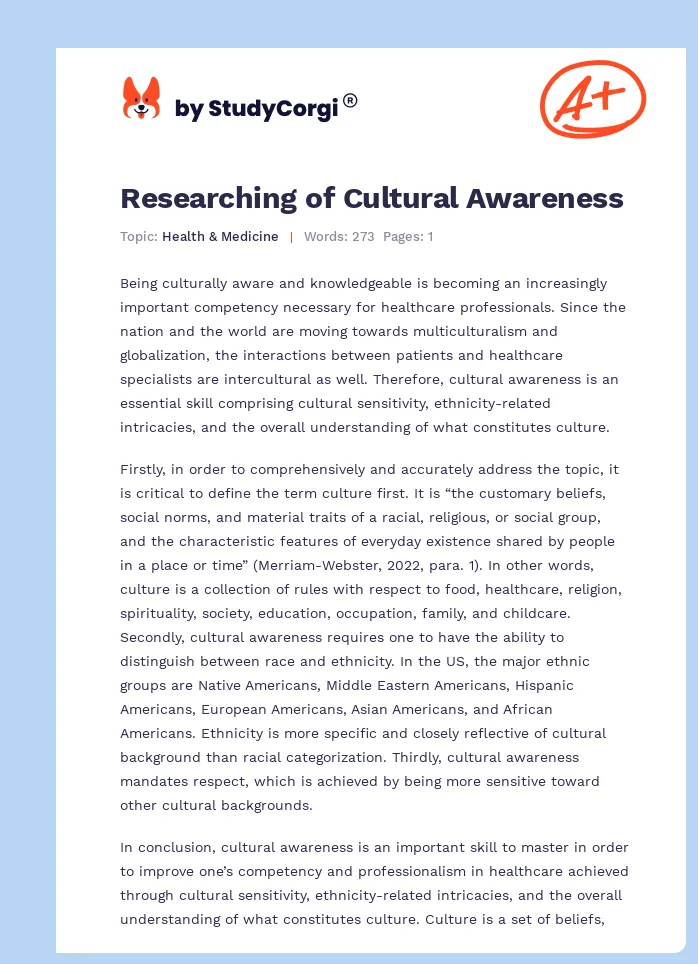 Researching of Cultural Awareness. Page 1