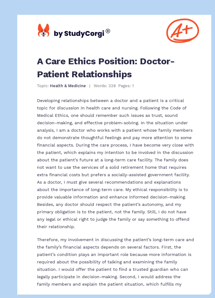 A Care Ethics Position: Doctor-Patient Relationships. Page 1