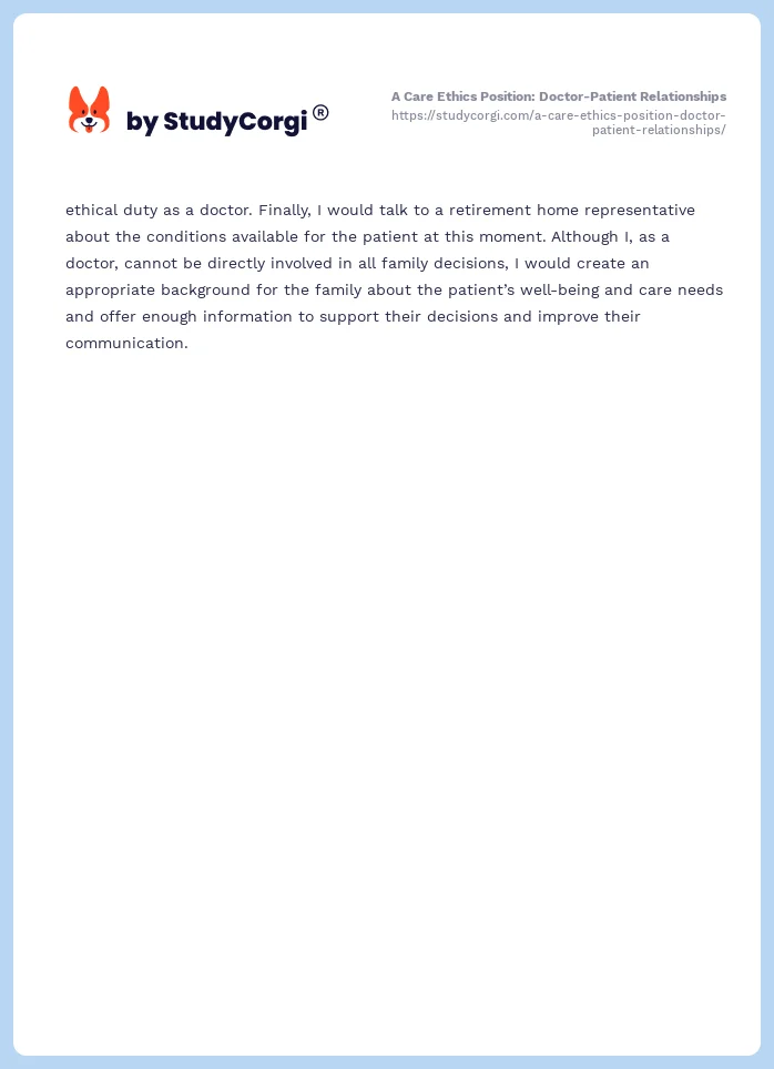 A Care Ethics Position: Doctor-Patient Relationships. Page 2