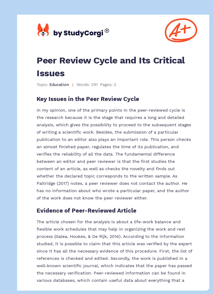 Peer Review Cycle and Its Critical Issues. Page 1