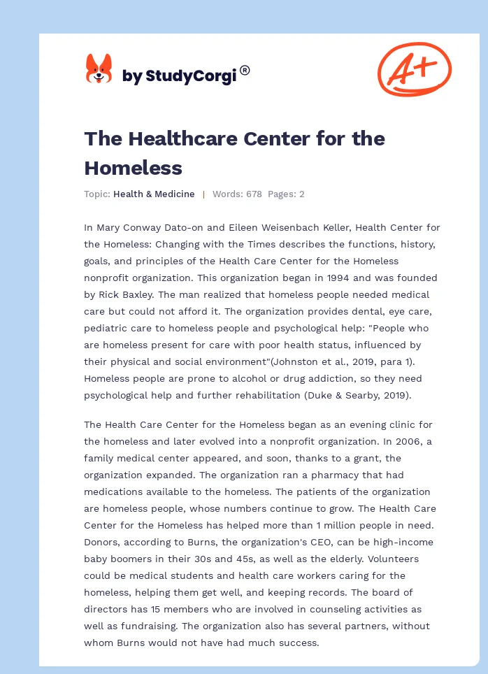 The Healthcare Center for the Homeless. Page 1