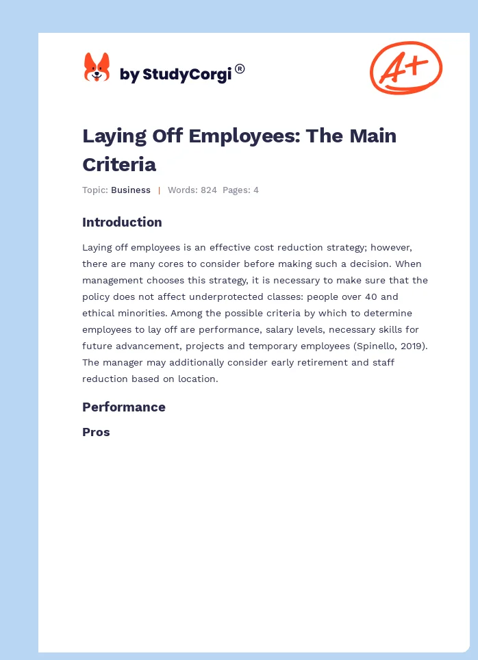Laying Off Employees: The Main Criteria. Page 1