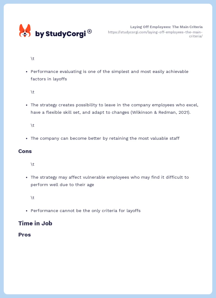 Laying Off Employees: The Main Criteria. Page 2