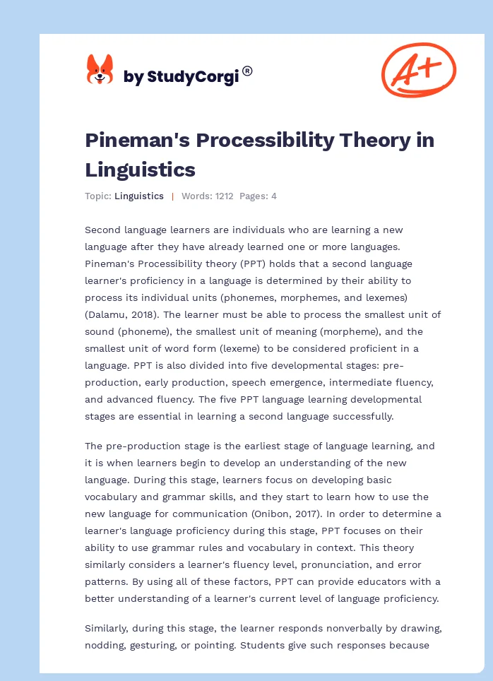 Pineman's Processibility Theory in Linguistics. Page 1