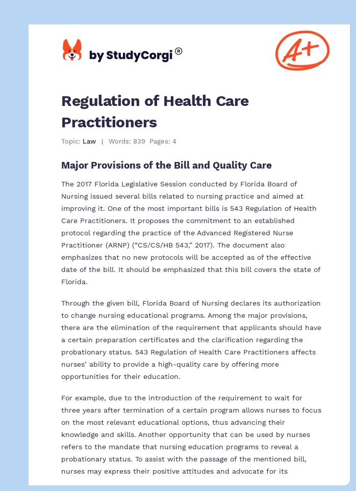 Regulation of Health Care Practitioners. Page 1