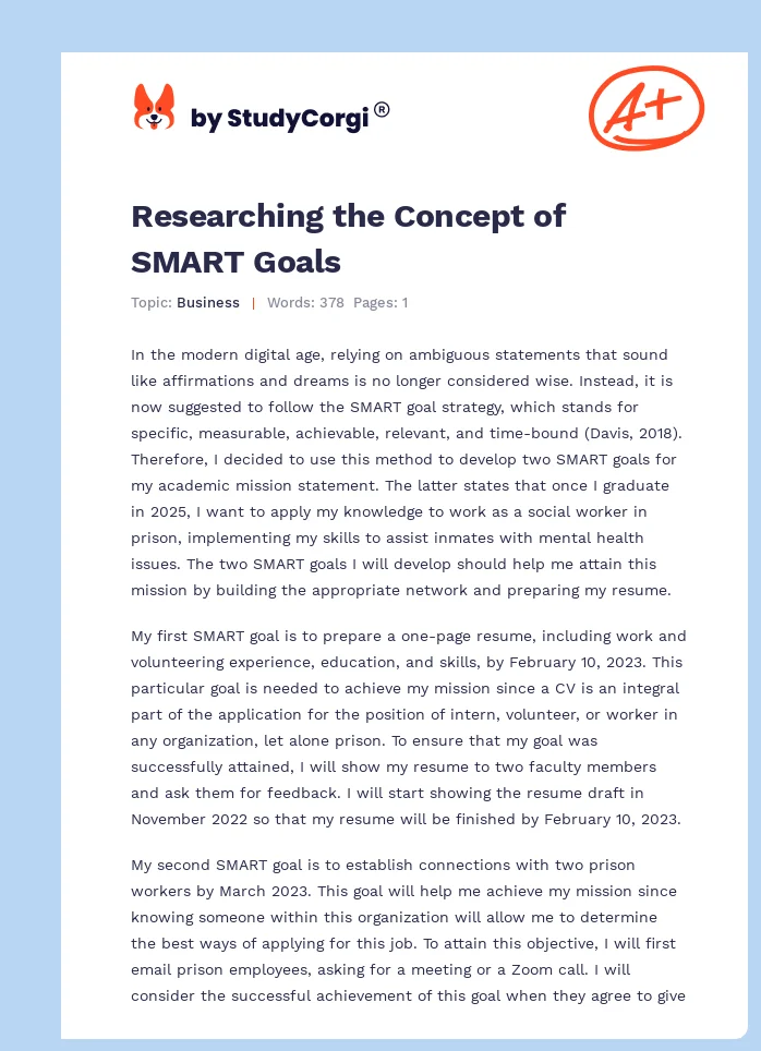 Researching the Concept of SMART Goals. Page 1