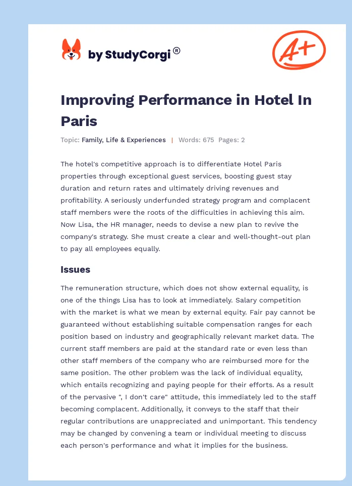 Improving Performance in Hotel In Paris. Page 1