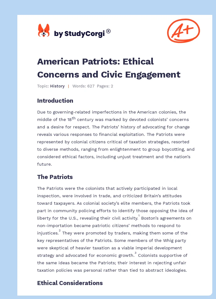 American Patriots: Ethical Concerns and Civic Engagement. Page 1
