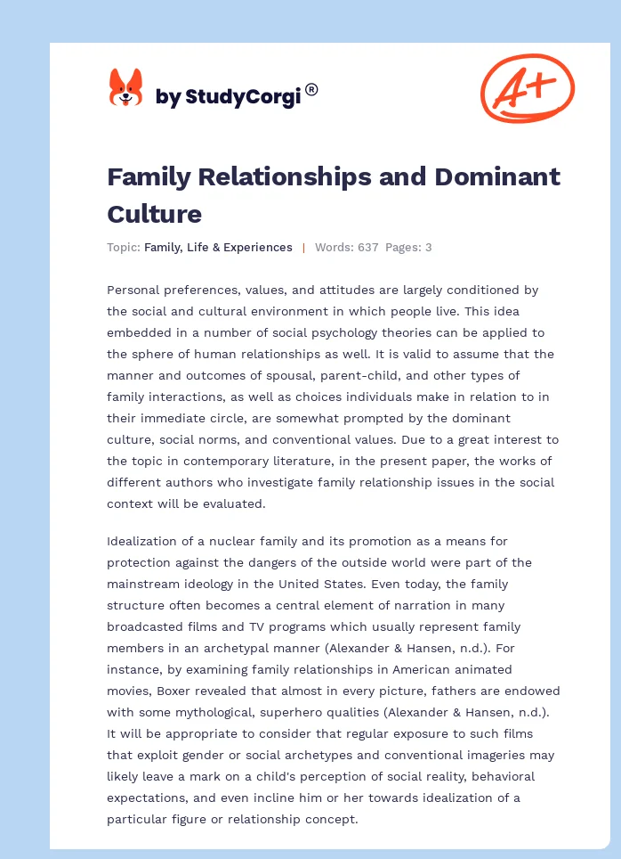 Family Relationships and Dominant Culture. Page 1