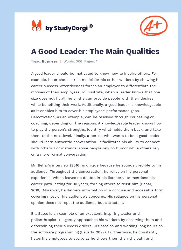 A Good Leader: The Main Qualities. Page 1
