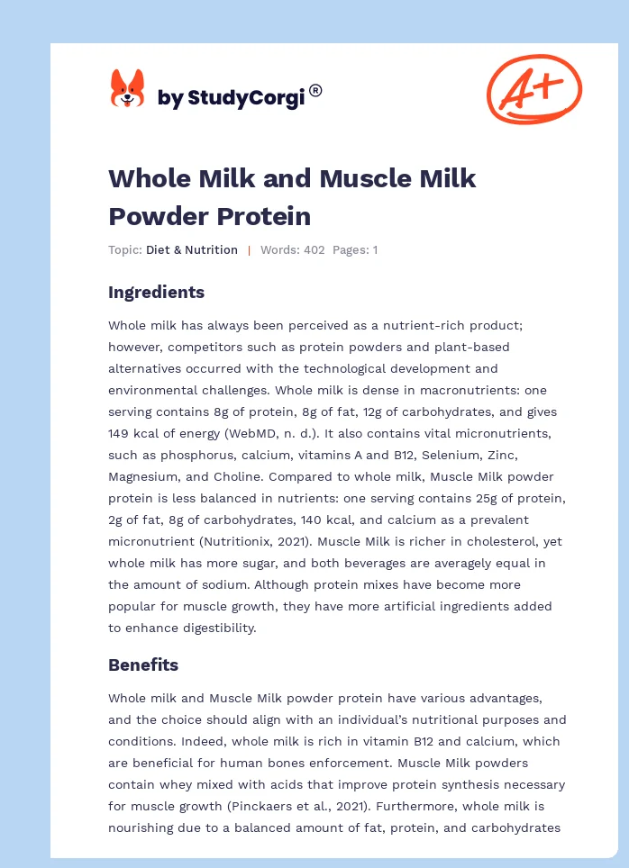 Whole Milk and Muscle Milk Powder Protein. Page 1