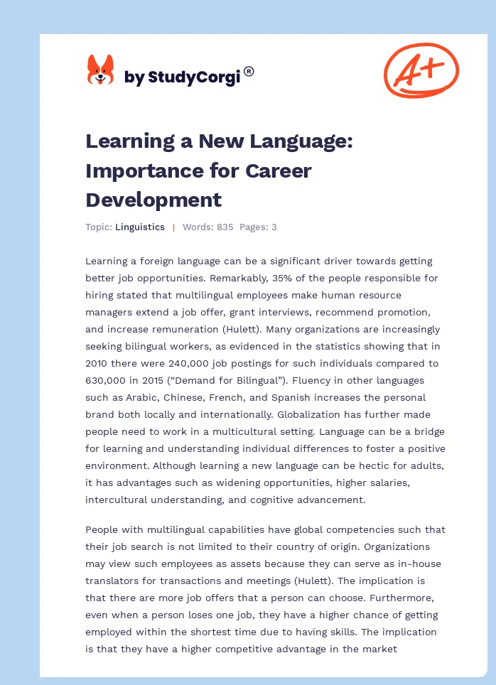 Learning a New Language: Importance for Career Development. Page 1