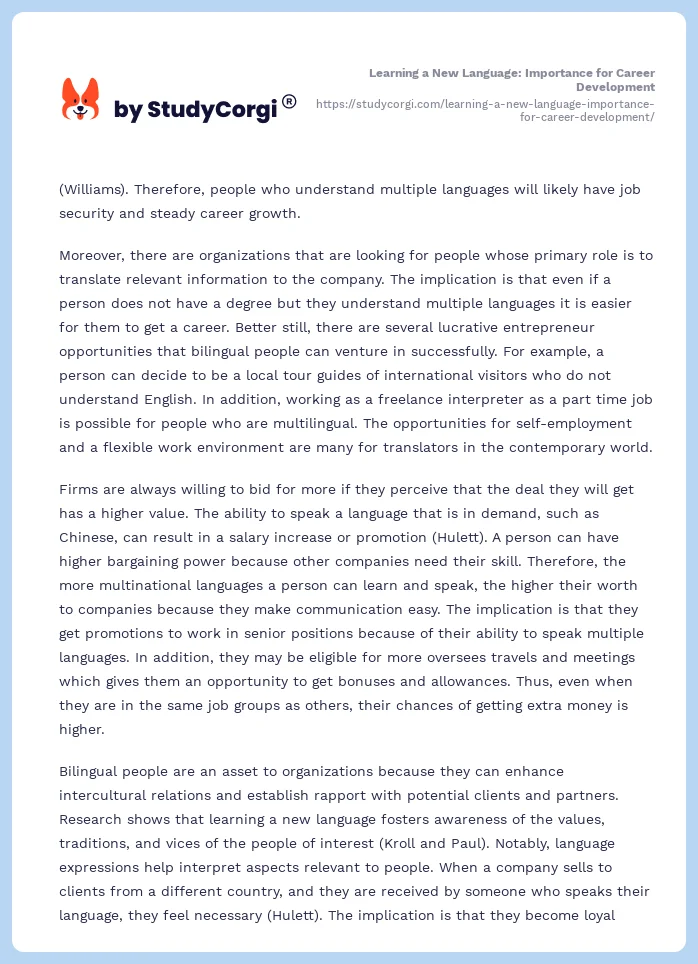 Learning a New Language: Importance for Career Development. Page 2
