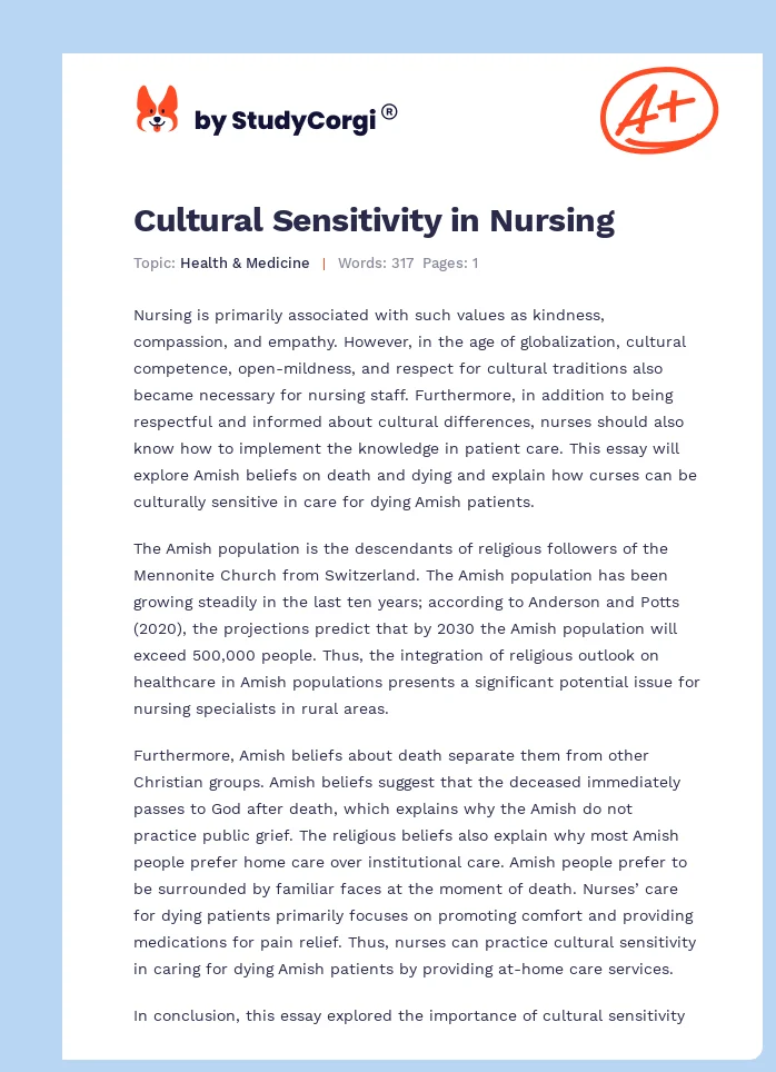 Cultural Sensitivity in Nursing. Page 1