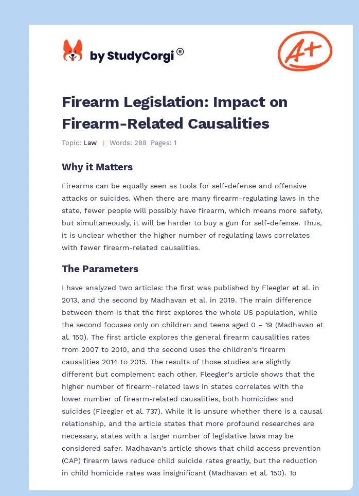 Firearm Legislation: Impact on Firearm-Related Causalities. Page 1