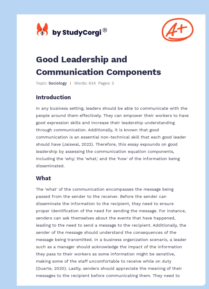 Good Leadership and Communication Components. Page 1