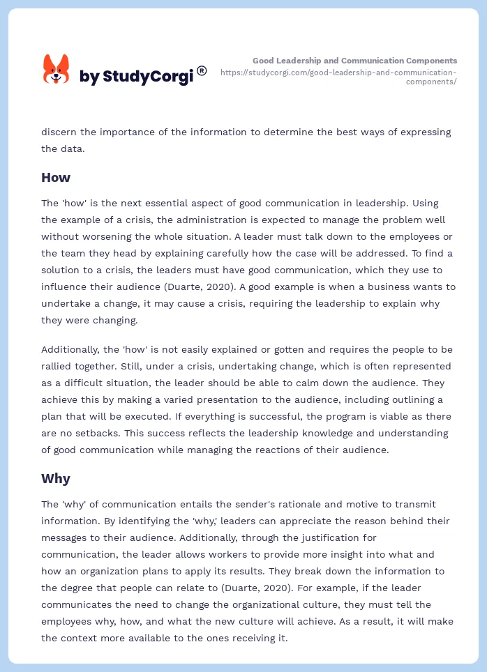 Good Leadership and Communication Components. Page 2