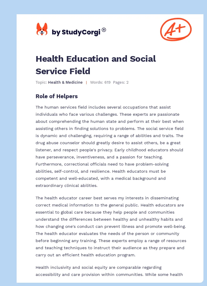 Health Education and Social Service Field. Page 1