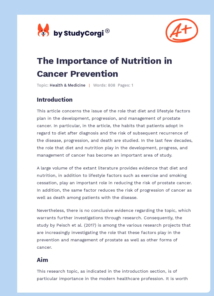 The Importance of Nutrition in Cancer Prevention. Page 1