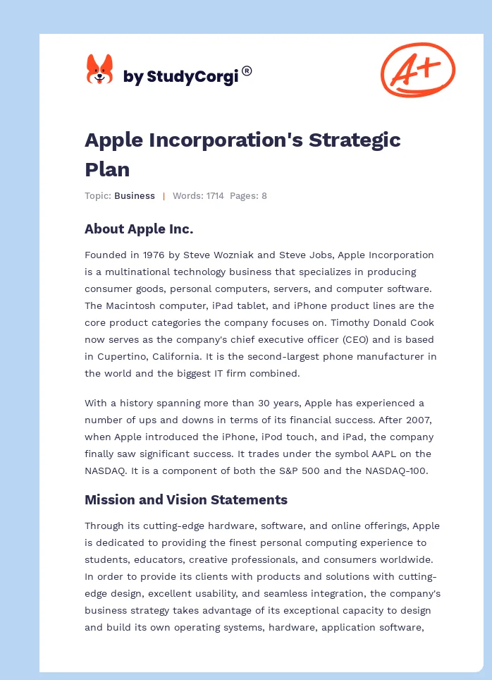 Apple Incorporation's Strategic Plan. Page 1