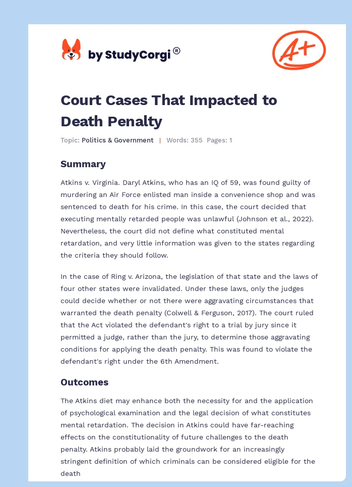 Court Cases That Impacted to Death Penalty. Page 1