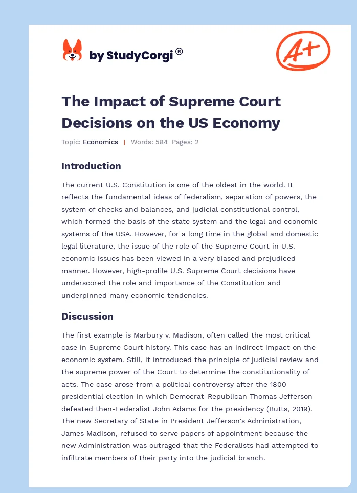 The Impact of Supreme Court Decisions on the US Economy. Page 1