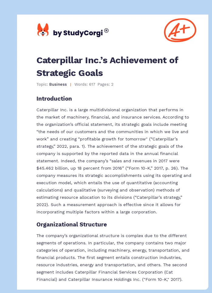 Caterpillar Inc.’s Achievement of Strategic Goals. Page 1
