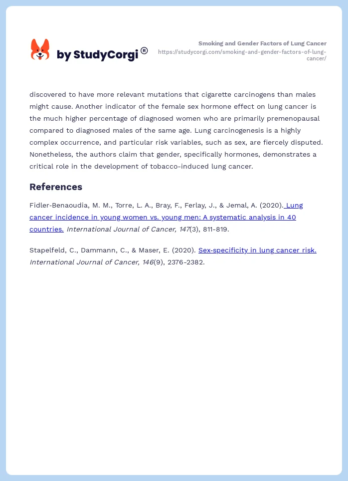 Smoking and Gender Factors of Lung Cancer. Page 2