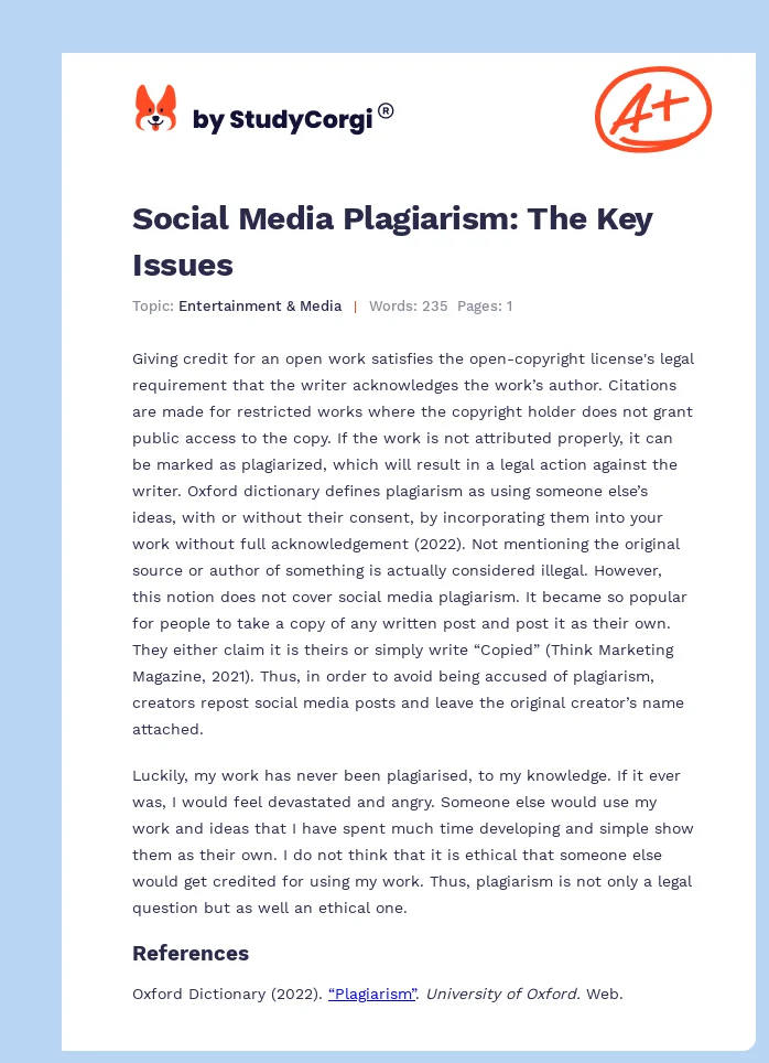 Social Media Plagiarism: The Key Issues. Page 1