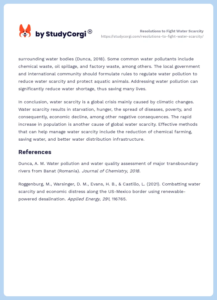 Resolutions to Fight Water Scarcity. Page 2