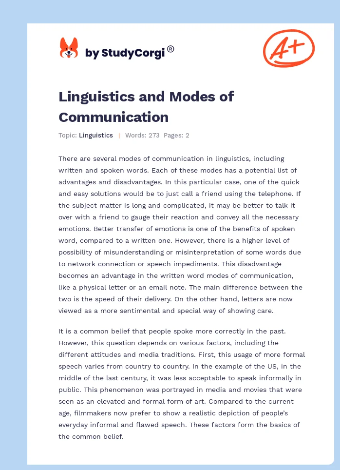 Linguistics and Modes of Communication. Page 1