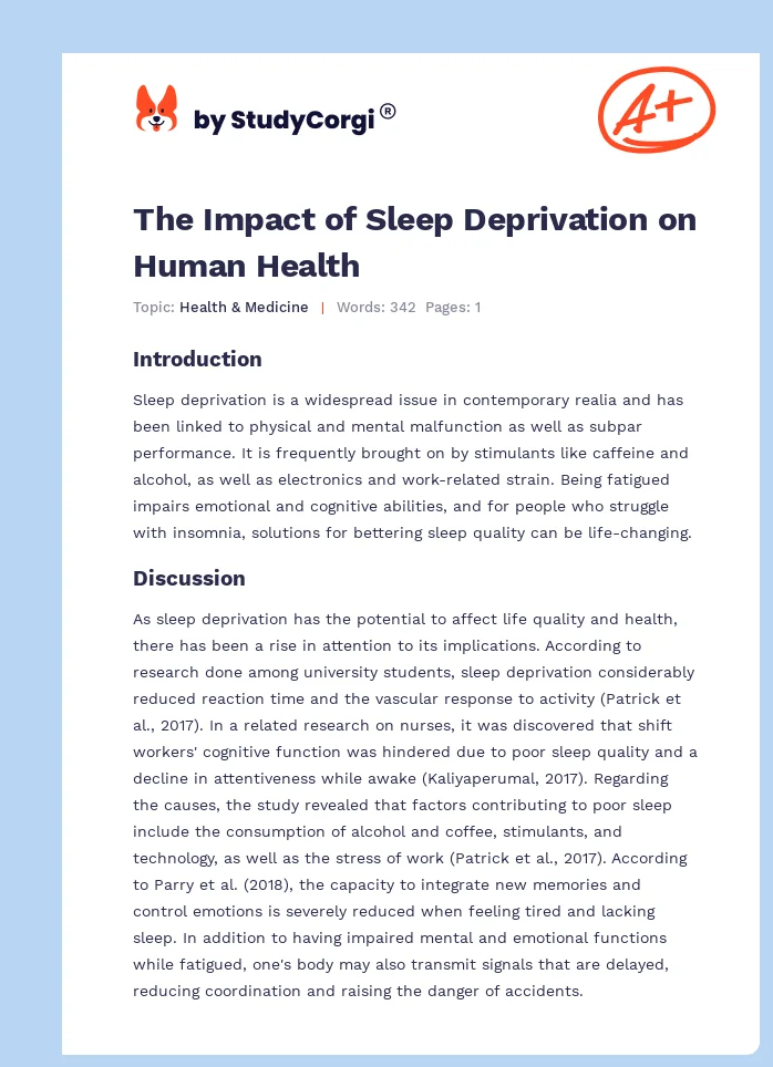 The Impact of Sleep Deprivation on Human Health. Page 1