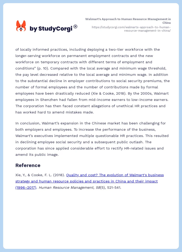 Walmart’s Approach to Human Resource Management in China. Page 2