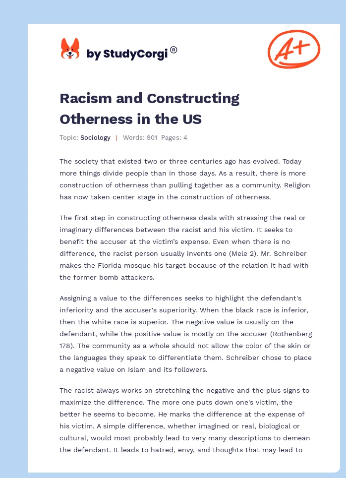 Racism and Constructing Otherness in the US. Page 1