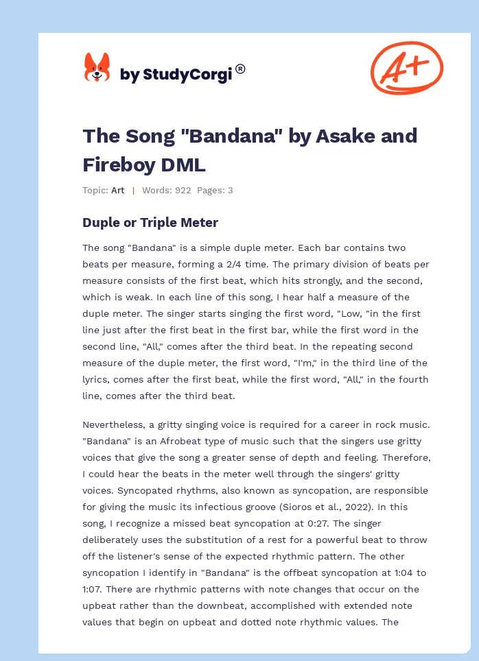 The Song "Bandana" by Asake and Fireboy DML. Page 1