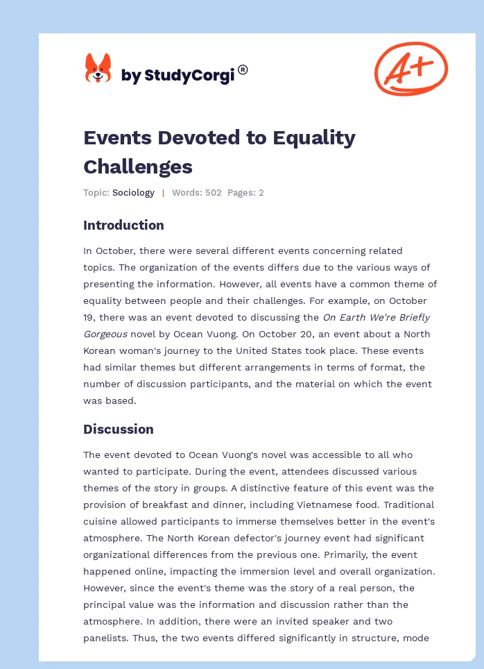 Events Devoted to Equality Challenges. Page 1