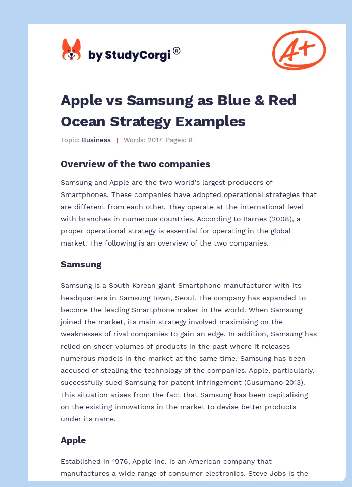 Apple vs Samsung as Blue & Red Ocean Strategy Examples. Page 1