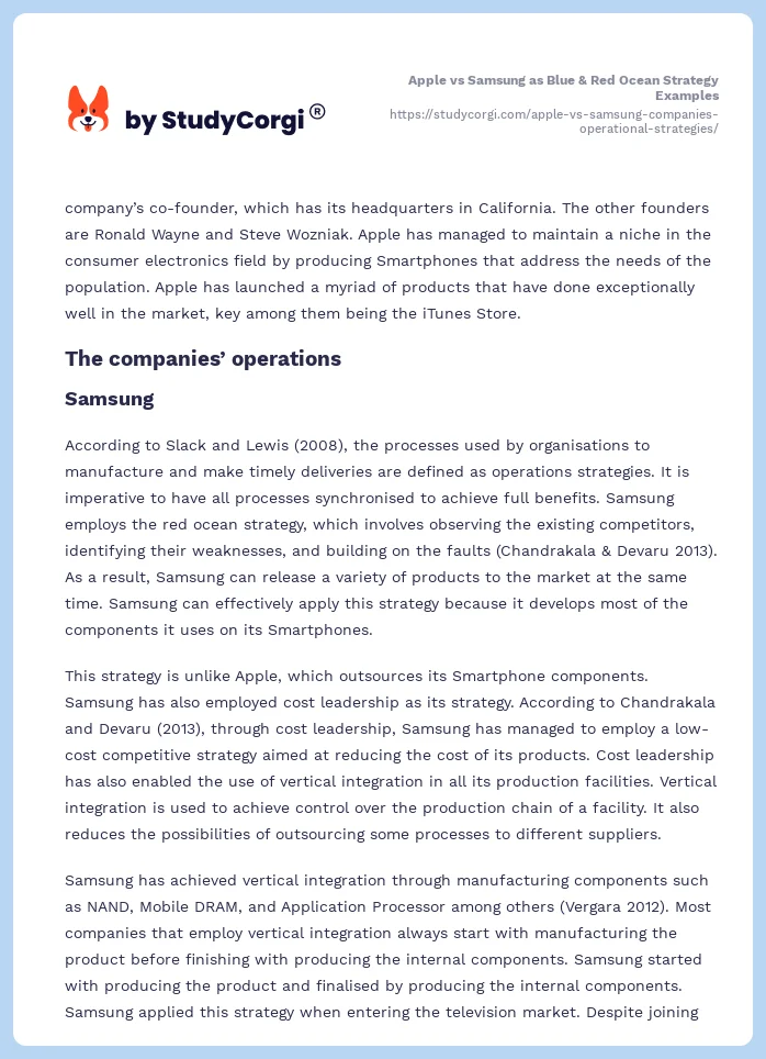 Apple vs Samsung as Blue & Red Ocean Strategy Examples. Page 2