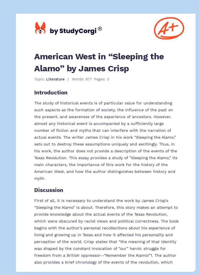 American West in “Sleeping the Alamo” by James Crisp. Page 1