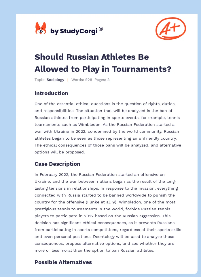 Should Russian Athletes Be Allowed to Play in Tournaments?. Page 1
