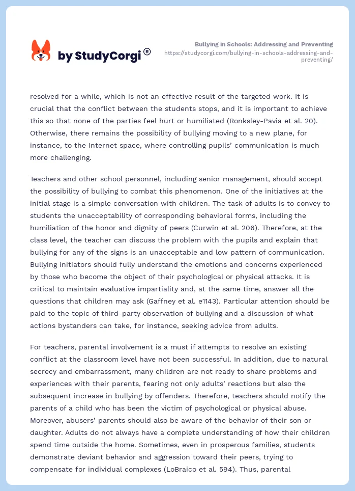 Bullying in Schools: Addressing and Preventing. Page 2
