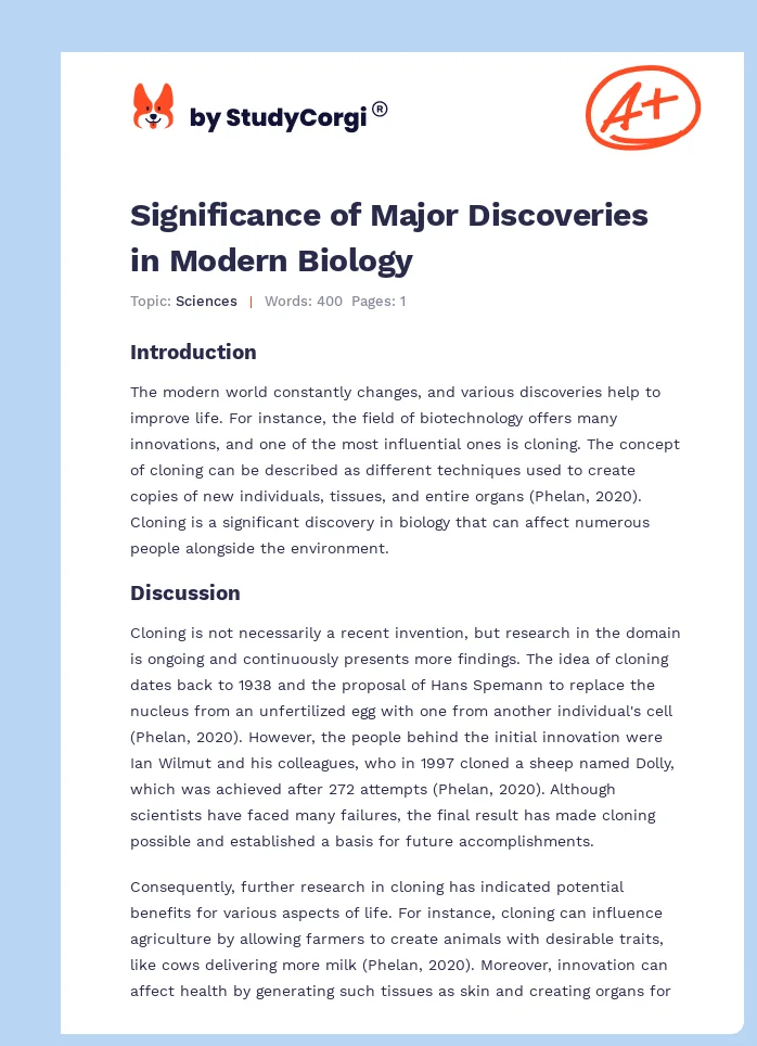 Significance of Major Discoveries in Modern Biology. Page 1