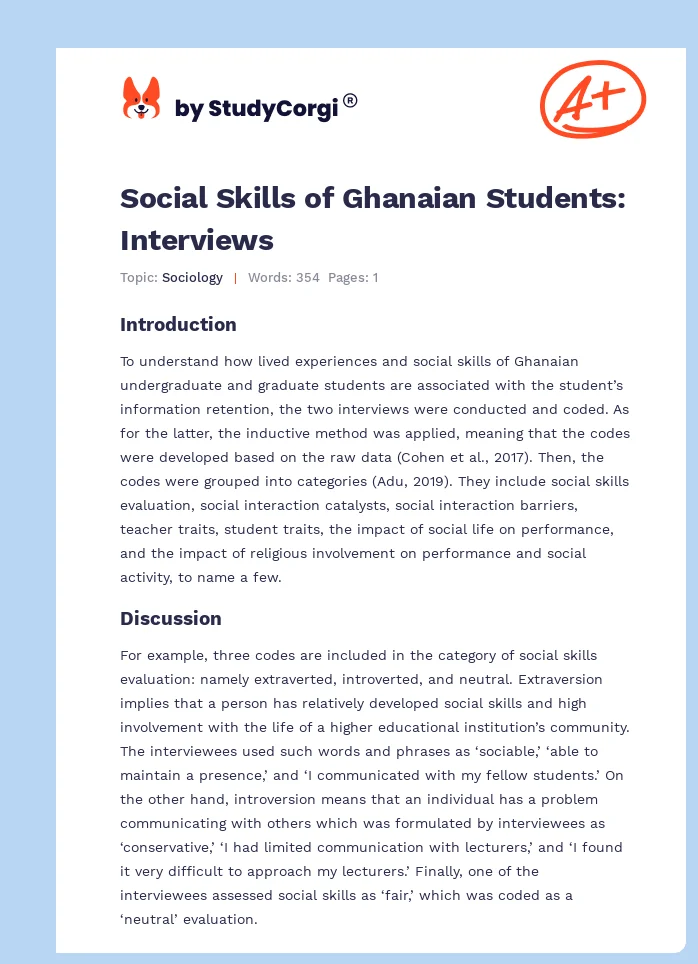 Social Skills of Ghanaian Students: Interviews. Page 1