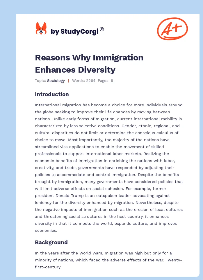 Reasons Why Immigration Enhances Diversity. Page 1