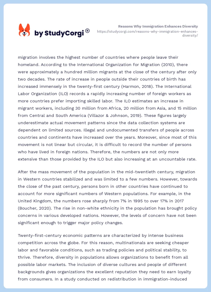Reasons Why Immigration Enhances Diversity. Page 2
