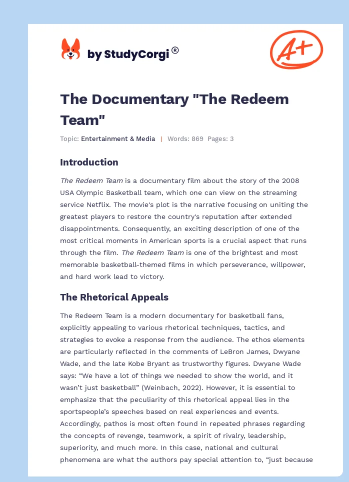 The Documentary "The Redeem Team". Page 1